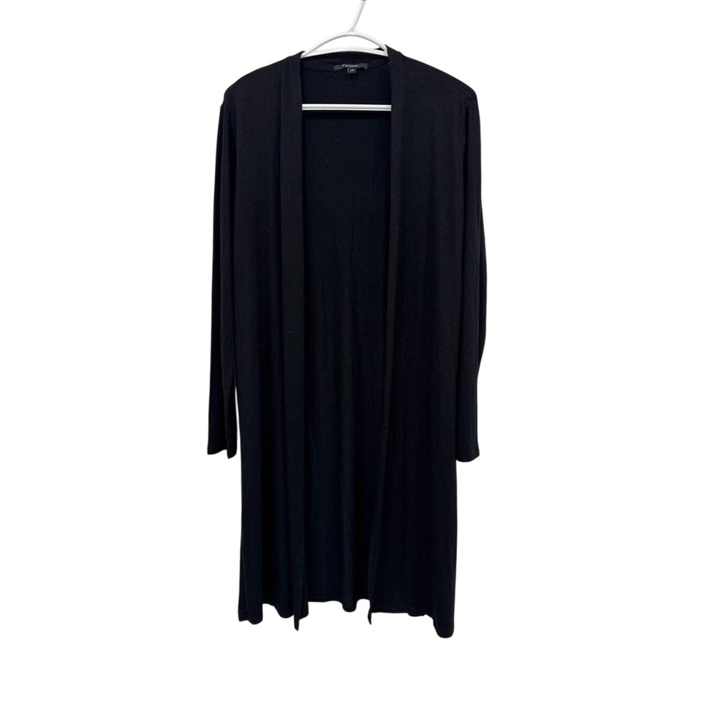 Tahari Black Open Front‎ Duster Cardigan Size Large Rayon Blend Long Sleeve